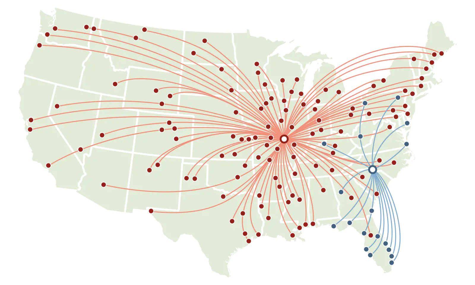 A map of the United States with dots in all states, representing the regions where Capital Consultants Inc operates